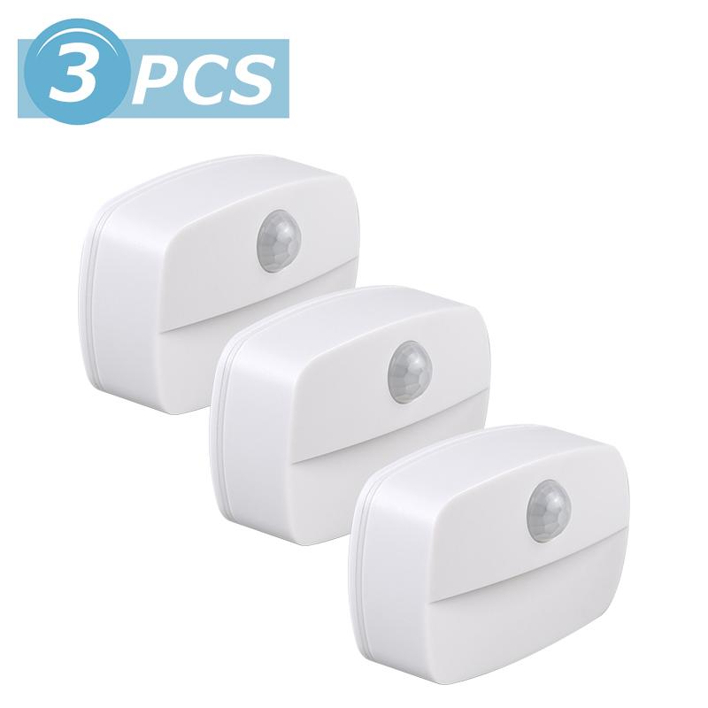 Wireless LED Motion Sensor Night Light Plug In Motion Detector Bedroom Staircase Closet Bedside Night Lamp 220V Battery Powered