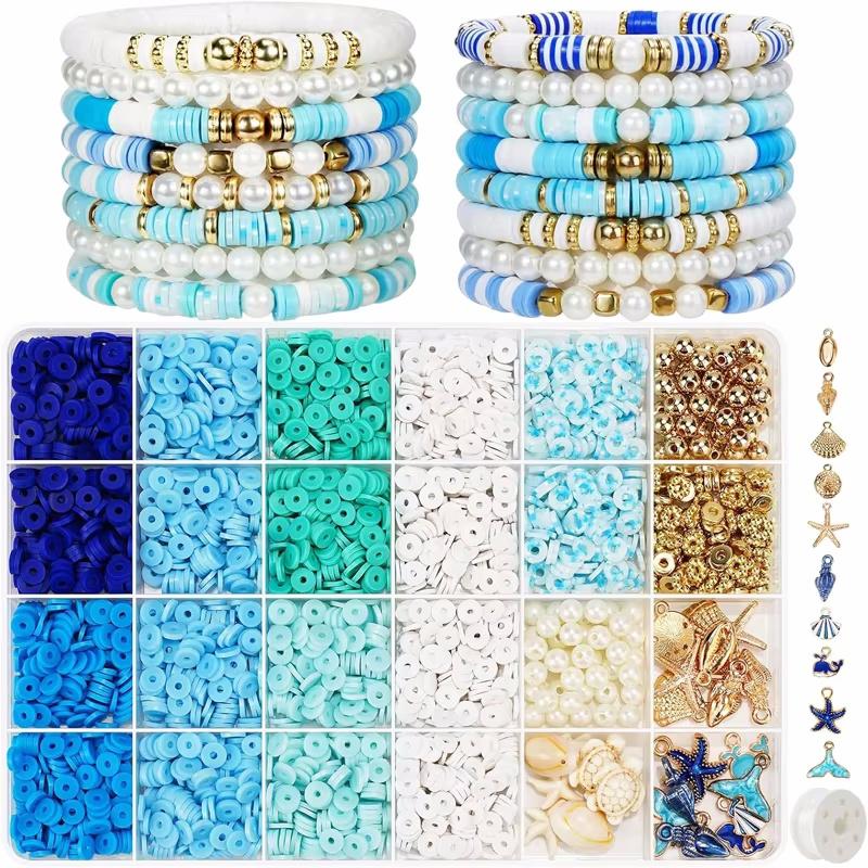 Ocean Style Clay Beads Bracelet Making Kit with Golden Pearl Beads for Women Beach Fashion Jewelry Making Crafts DIY Gifts