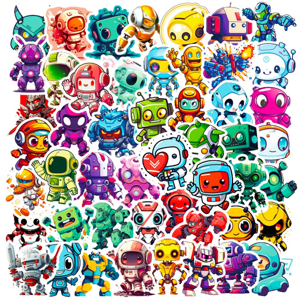Pick Up The Leak! 50 Cartoon Charging Robot Stickers Creative Children Cartoon Robot Luggage
