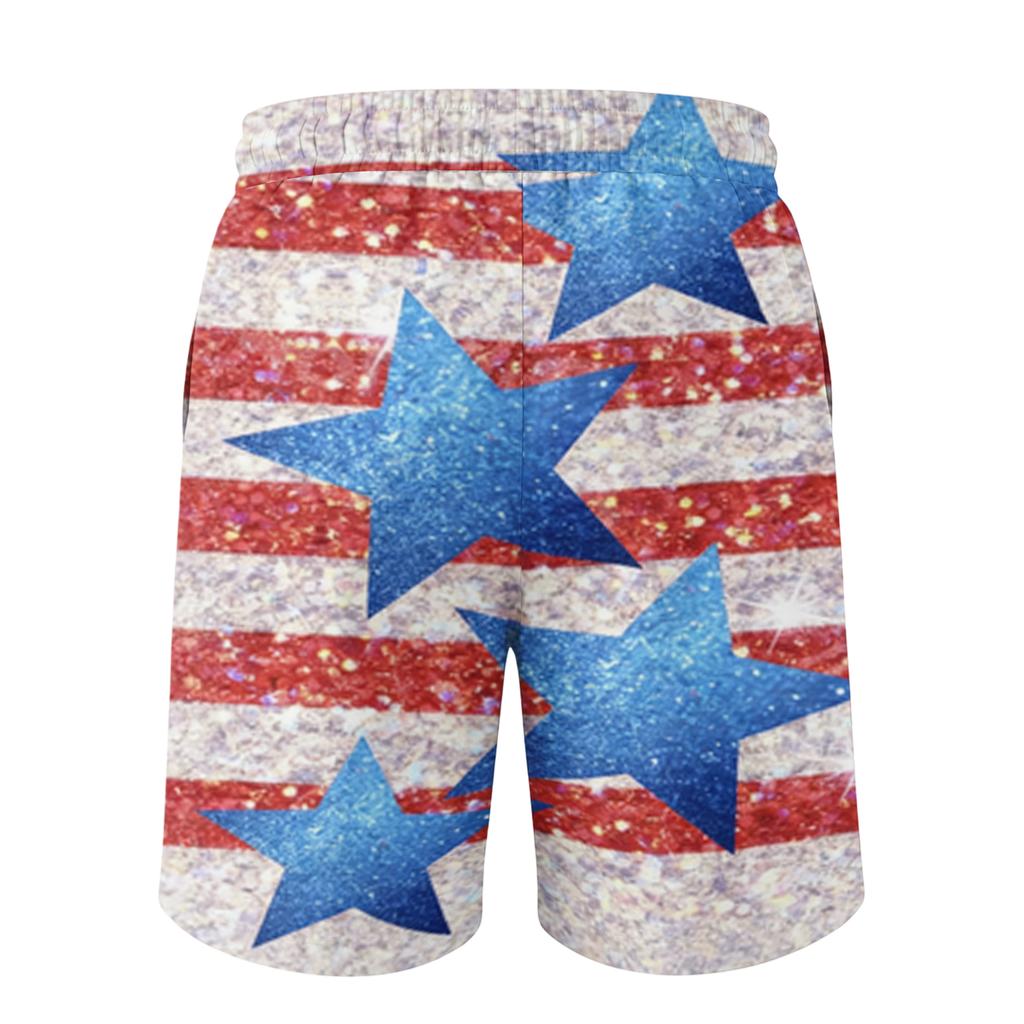 Men's Drawstring Waist Casual Shorts with Star Stripe Print Loose Fit Elastic Waistband and Side Pockets for Daily Wear
