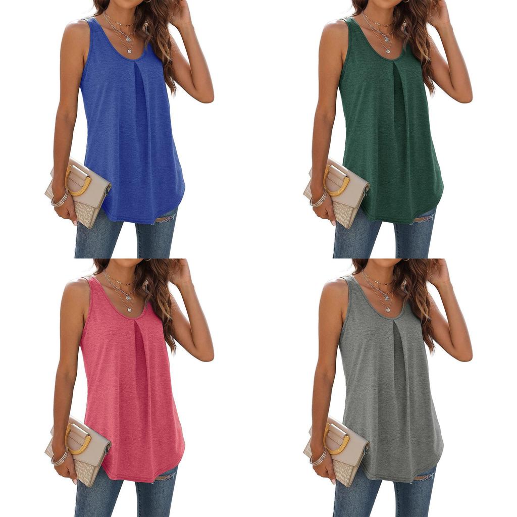 Summer Basic Cotton Sleeveless T Shirt For Women With Pleated Design For Casual Outfits