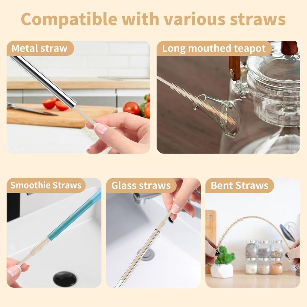 2Pcs Silicone Straw Cleaner Brush, 9.84in Reble Straw Cleaner with Bendable Steel Core, Extra Long Soft Bottle Brush for Clearing Glass Straws,