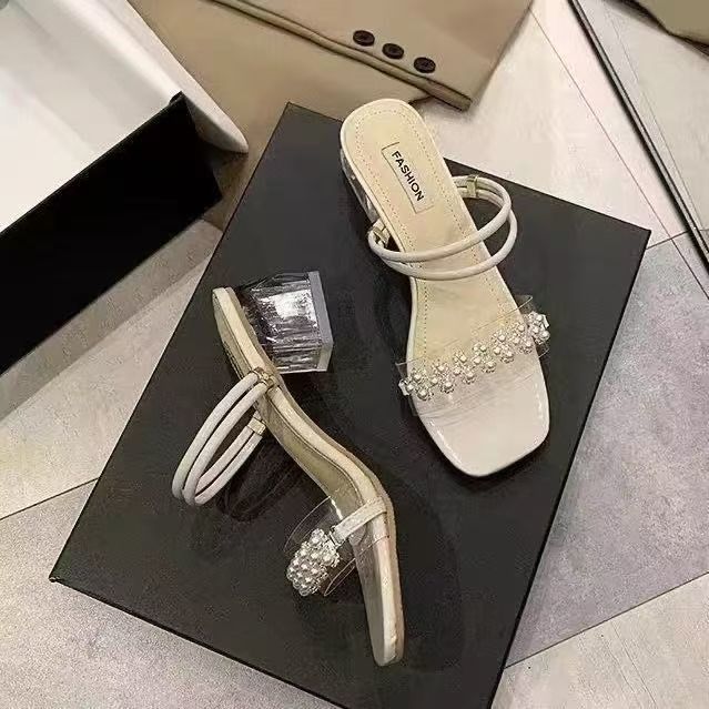 French beauty with skirt two wear slippers 2025 summer new wear fashion fairy temperament high heel sandals woman