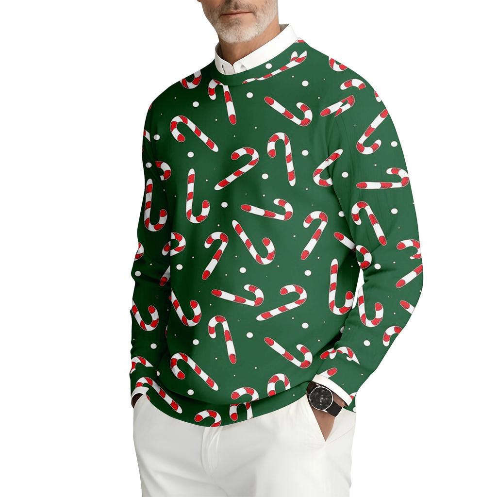 Herren Bedrucktes Rundhals Langarm Rippstrick Sweatshirt