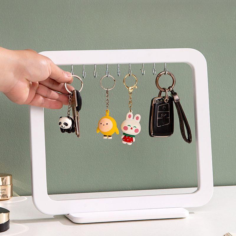 Wooden Multi-Function Entryway Rack: Desktop Necklace Bracelet Hanging Organizer Bedroom Key Storage Stand with Hooks for Wristwear & Accessories