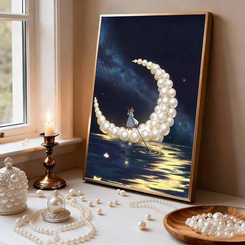 DIY Moonship Pearl Diamond Art Painting Kits for Adults and Beginners,fine View Sparkling Painting Craft Home Wall Decor Handmade Gift