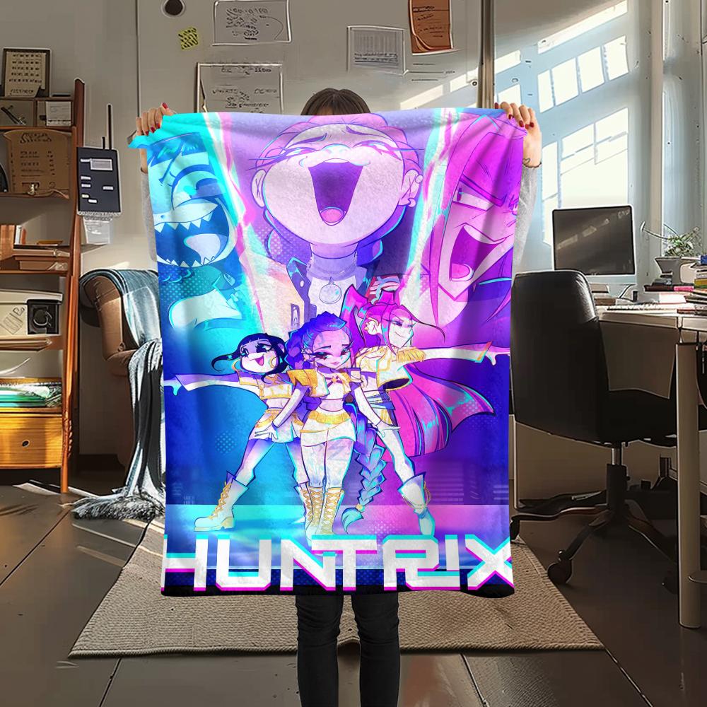 1PC Kpop Demon Hunters Print Flannel Blanket, High quality All Seasons, Home Decor, Warmth and Comfort, Perfect for Christmas Gifts