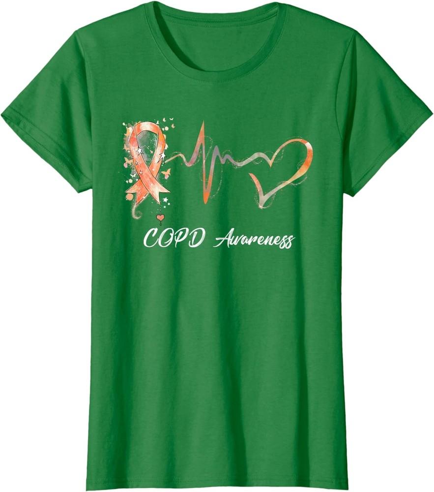 Orange Ribbon Heartbeat COPD Awareness Gifts Ladies' Crewneck T-Shirt Unisex T-Shirt