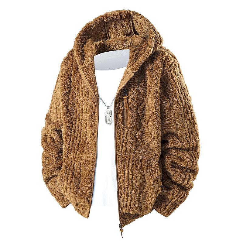 Men's European Size Hooded Fleece Zipper Jacket - Trendy Autumn/Winter Imitation Lamb Wool Coat