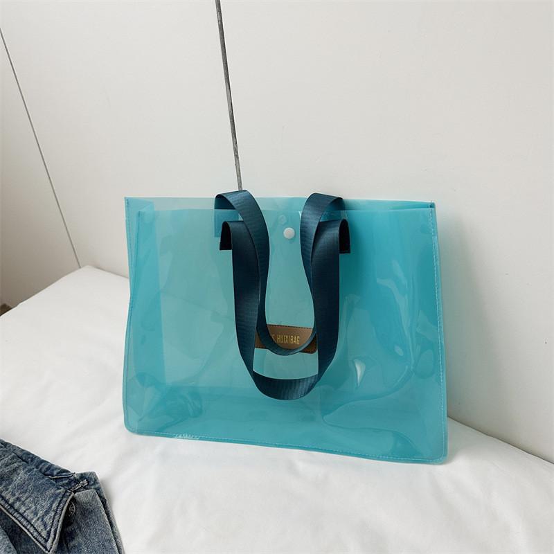 Trendy Pvc Tote Bag For Women With Simple Yet Eye-catching Fashion Elements синий