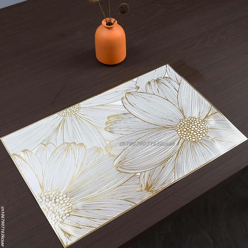 PVC Flower Placemat Colorful Floral Coaster Heat Insulation Mat Wedding Party Decor Home Kitchen Dining Table Decoration
