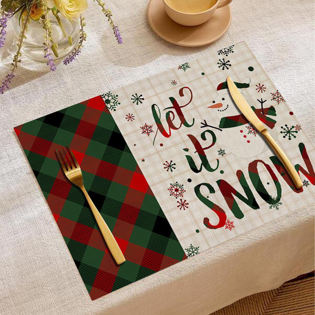 Elk Deer Printed Placemats Rectangular Christmas Snowman Trees Dining Table for Kitchen Decor Linen Non Slip Table Mats
