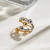 Chic Ring With Gold And Silver Color Mix Double Opening Adjustable Feature Spherical Ball Elements For Trendy Accessories