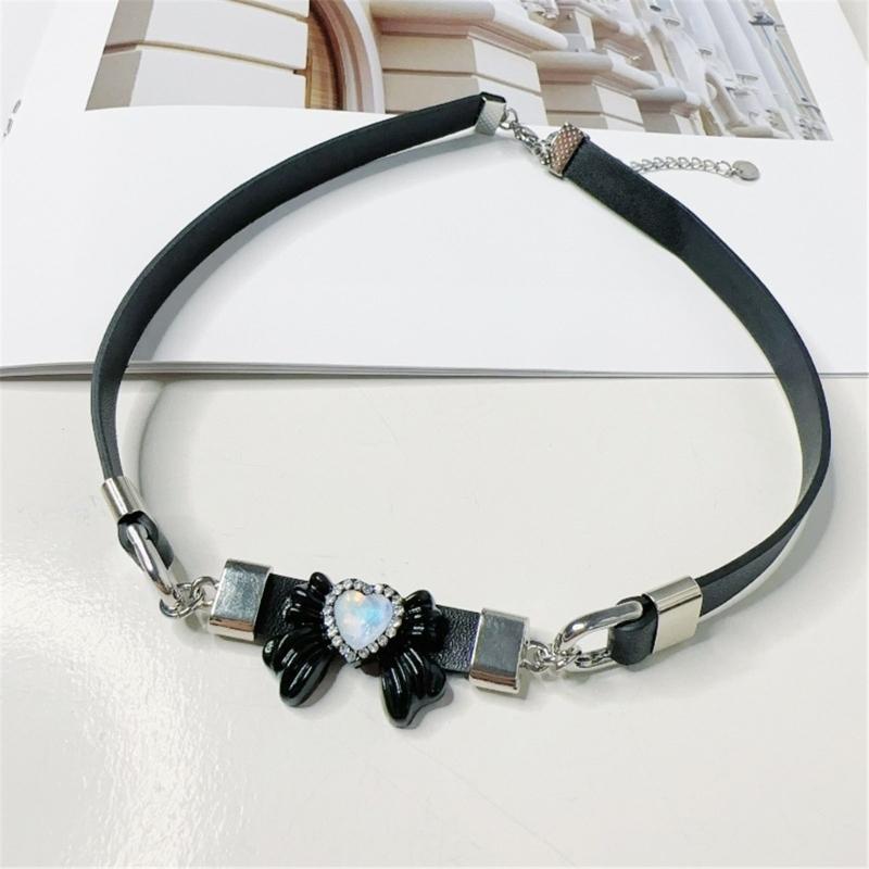 Y2K Aesthetic Heart Bowknot Choker Necklace Trendy Neckchain Jewelry Accessory Deliacte Pendant Neck Chains for Women