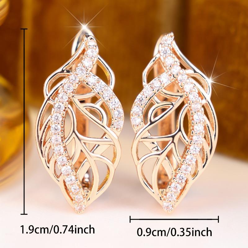 Vintage Zircon Hollow Leaf Earrings for Women Gold Color Wedding Party Jewelry