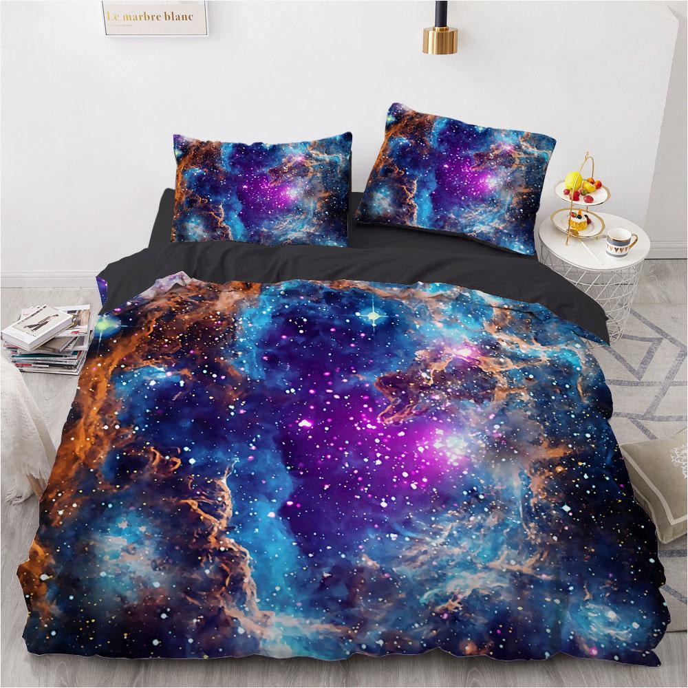 3D Galaxy King Queen Povlak na přikrývku Hvězdná obloha Ložní souprava Vesmír Povlak na přikrývku Vnější prostor Měkký 2/3ks Povlak na peřinu Tmavě modrá