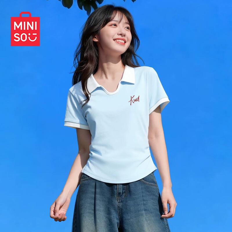 Женская облегающая футболка-поло MINISO с пэчворком S