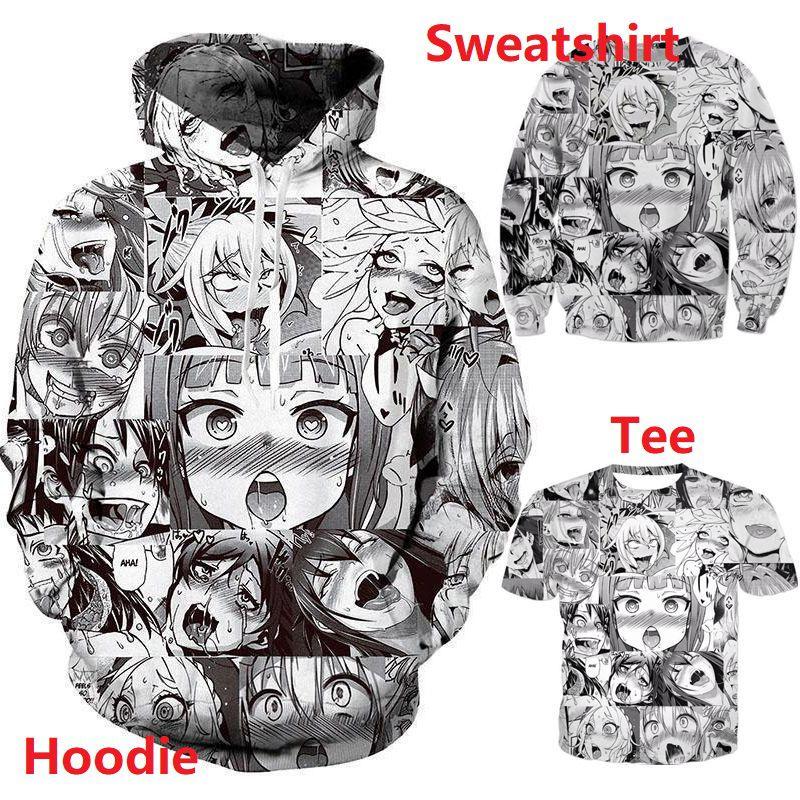 Ahegao Anime Face Hoodie And Pants Creative 3d Printed Jogger Suit For Men And Women