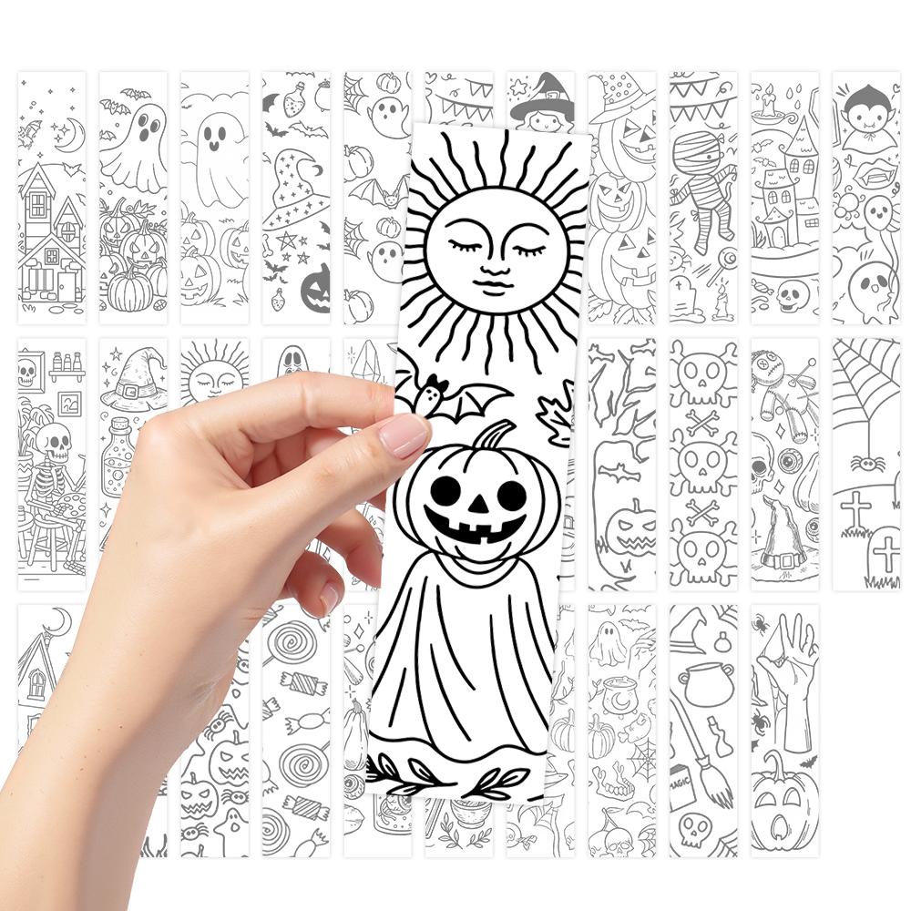 32pcs, Coloring Halloween Bookmarks, suitable for back-to-school season, Christmas, Halloween, teachers, readers, and birthdays.