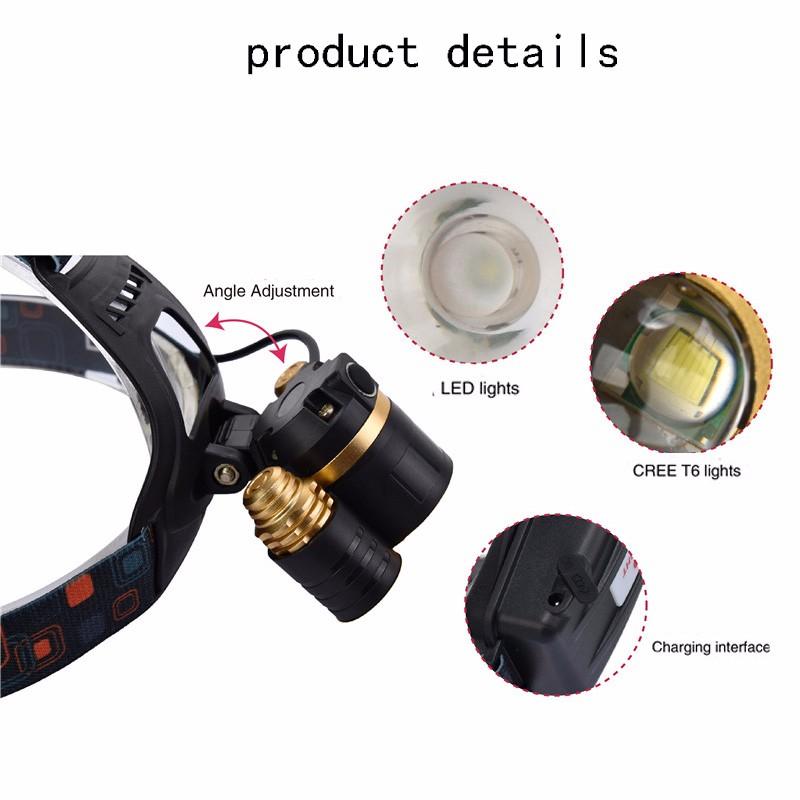 Far cu LED Faruri cu zoom ajustabil 1*T6 &; 2 * Q5 USB reîncărcabilă lampă lampă torță Utilizați baterie 18650