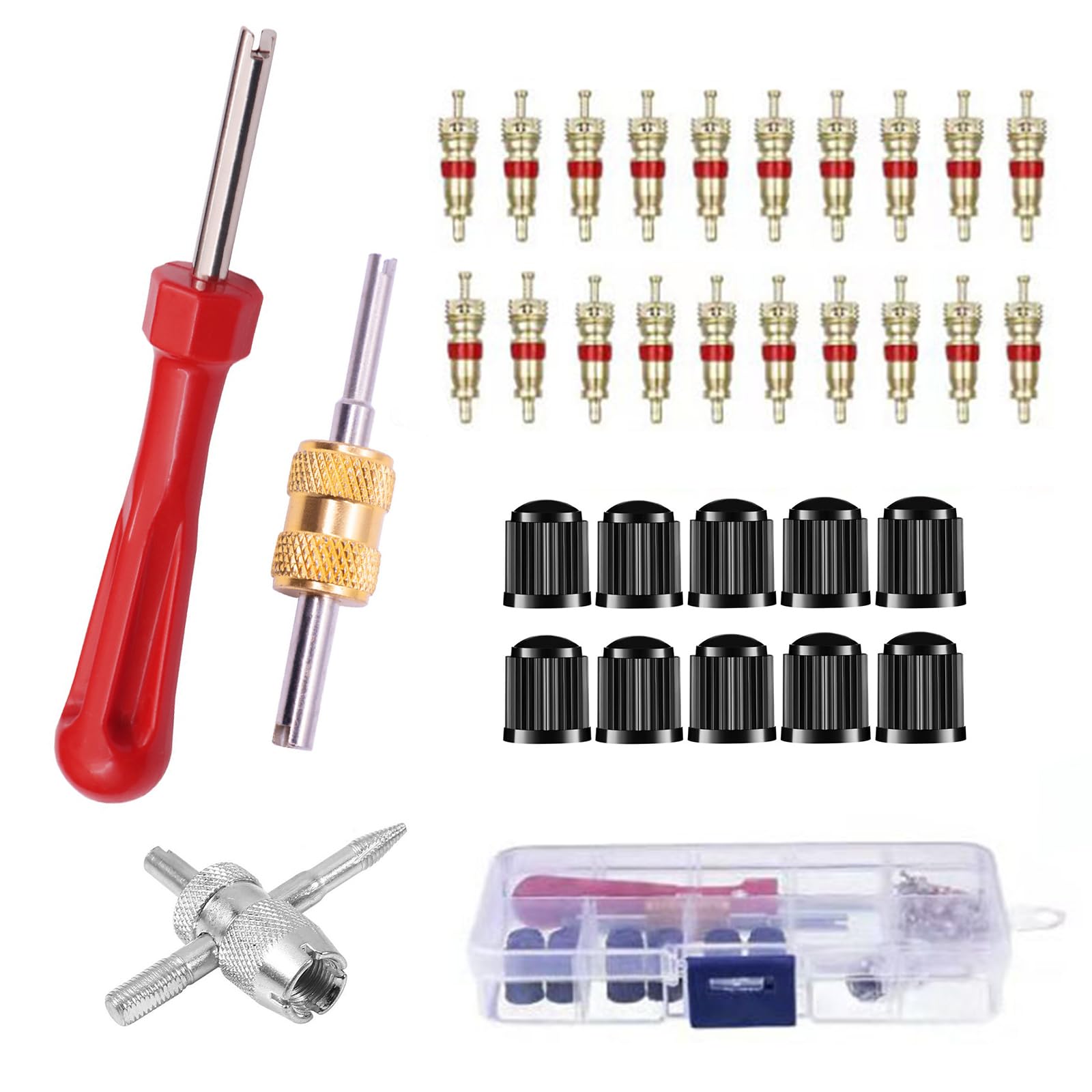 CHANJIF Tire Valve Core 33 Piece Set, Tire Repair Tool,