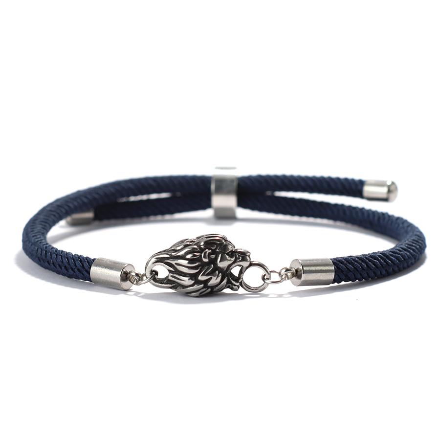 

Плетеный браслет Animal King Lion для мужчин из нержавеющей стали, скользящий регулируемый браслет ручной работы, ювелирные изделия в подарок для него темно-синий