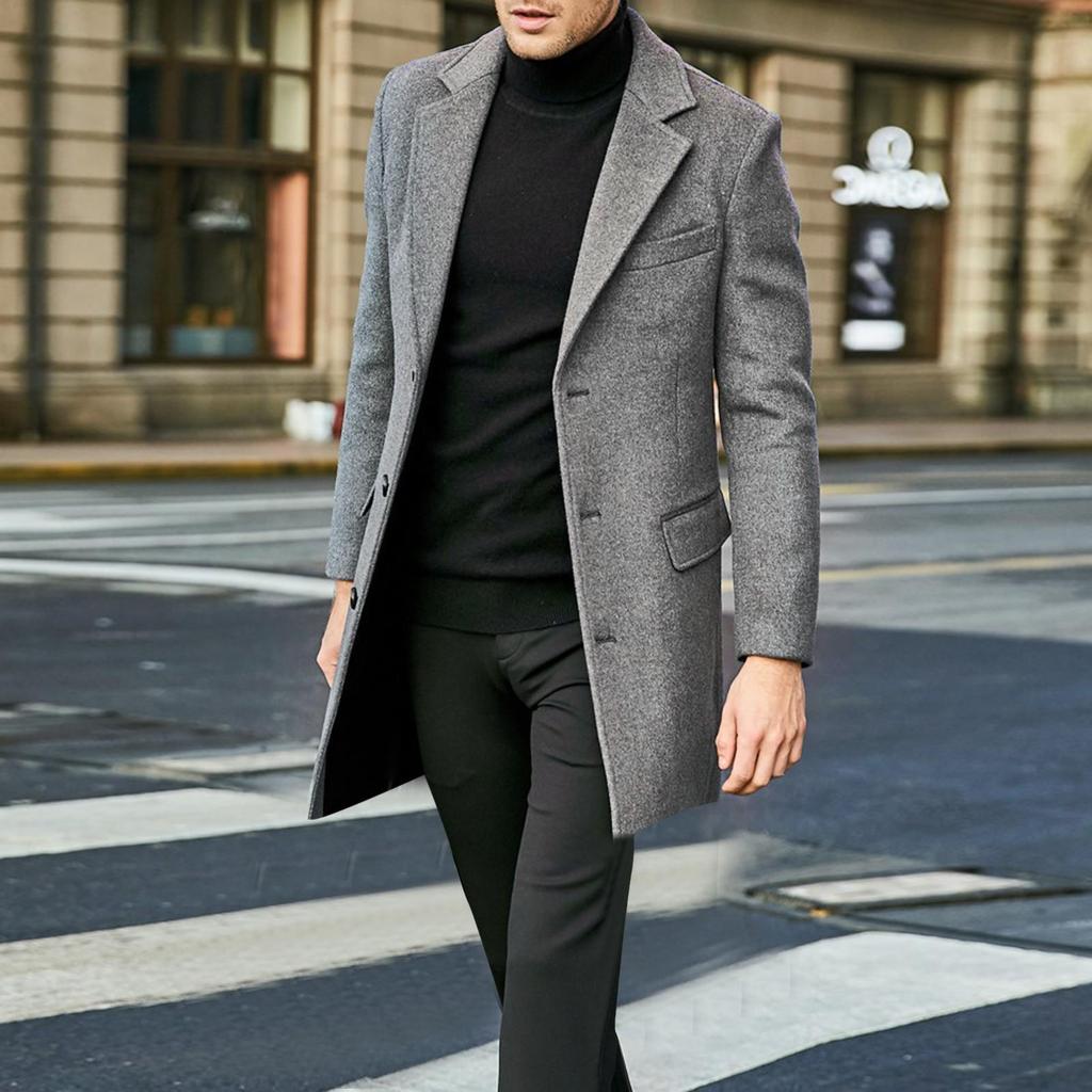 2023 Men's Woolen Single-Breasted Windbreaker Coat - Thick Autumn/Winter Jacket