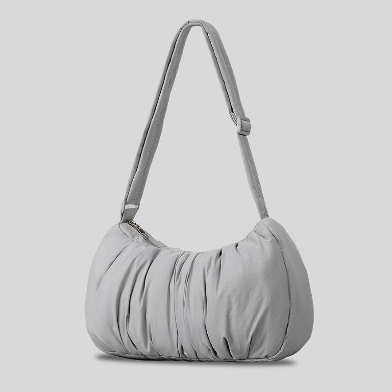 Niche Design Pleated Underarm Bag Fluffy Clip Cotton Crescent Shoulder Crossbody Bag Nylon Saddle Bag
