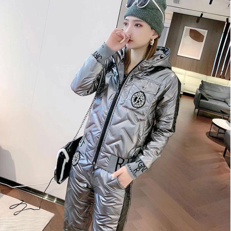 Winter Cotton Clothes Cotton Jackets Cotton Pants Sports Fashion Two-piece Set Women's Fitness Running Clothes Loose Korean Set
