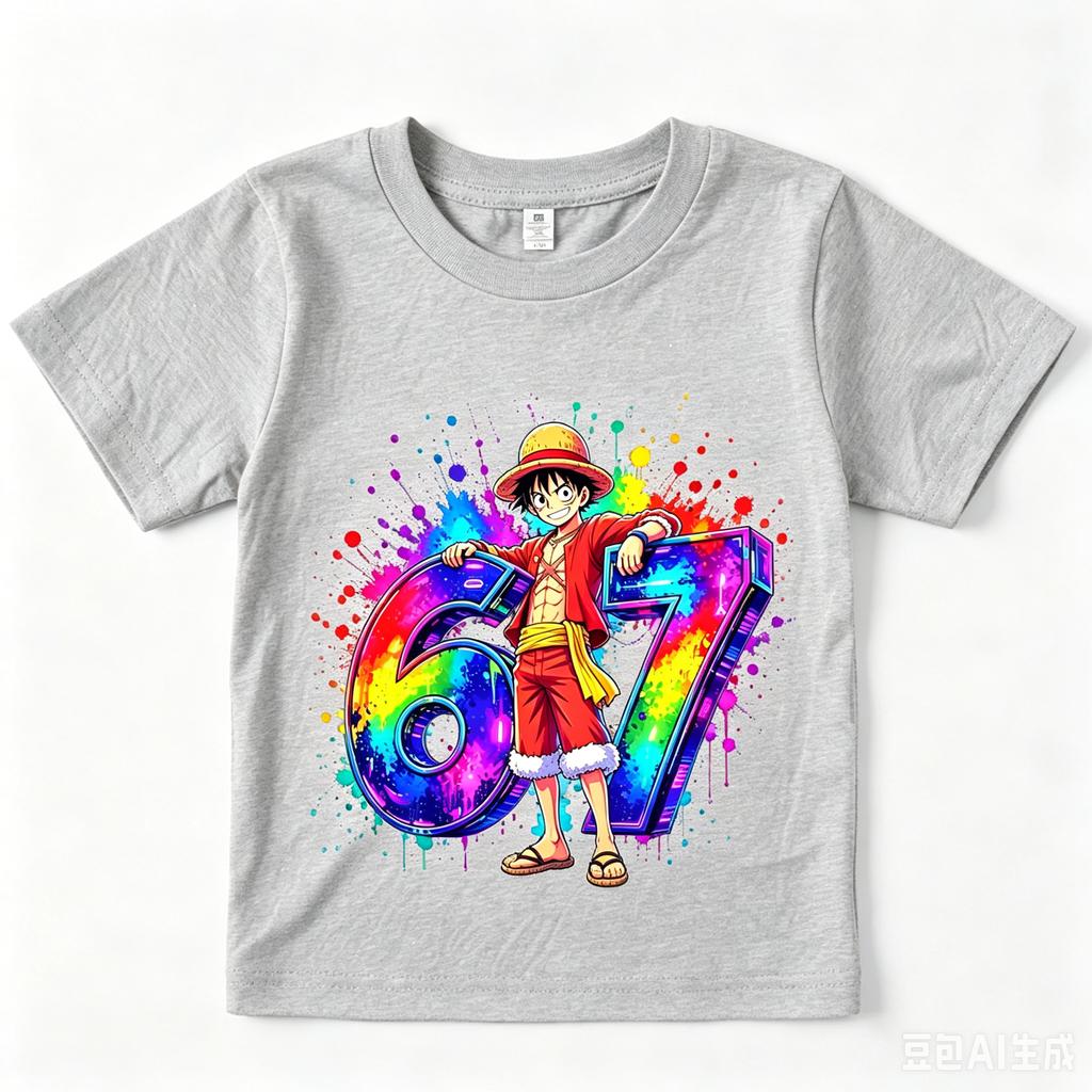 One Piece Luffy 67 Print Kids Casual T Shirt Boys Girls Soft Breathable Summer Top