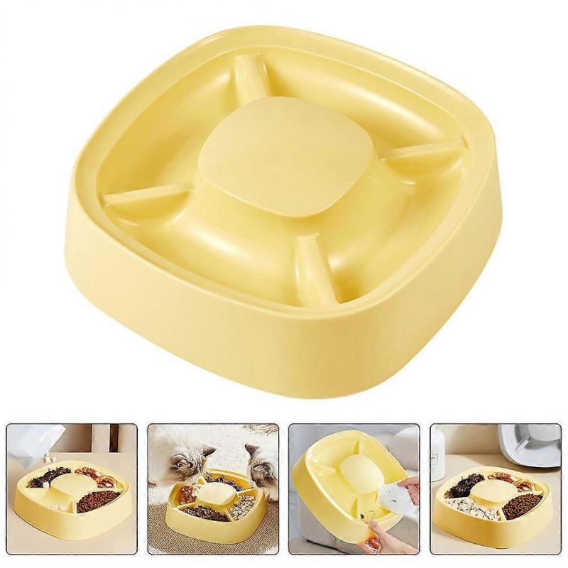 Yellow Plastic Divided Pet Food Bowl for Feeding 4Pcs Small Dog Bowls