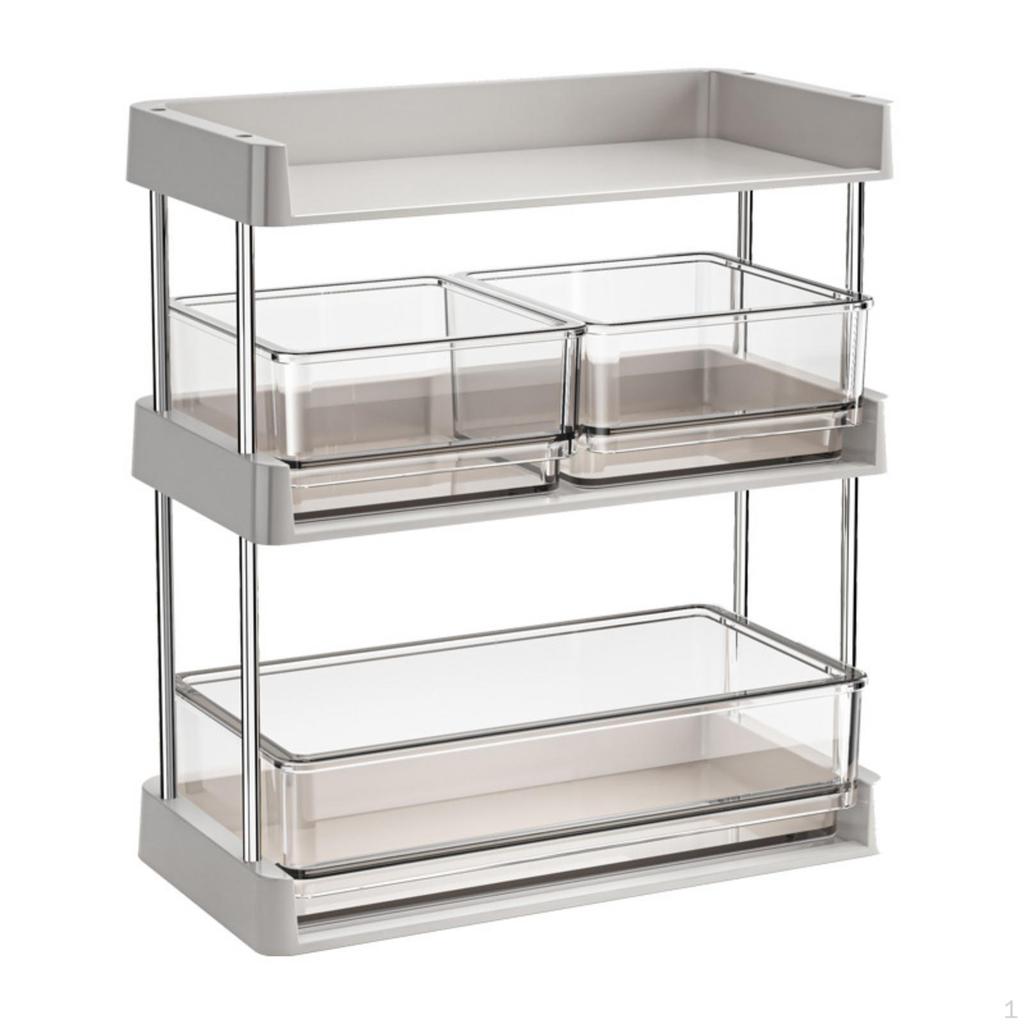 Tea Storage Container with Drawer Transparent Pouch Organizer Bins Clear 3Tier Rack