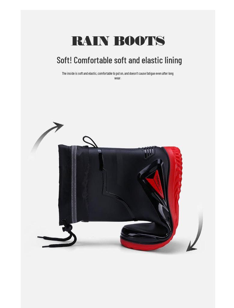 Men's Fleece-Lined Waterproof Rubber Rain Boots - Non-Slip, Warm, Outdoor, and Kitchen Safe