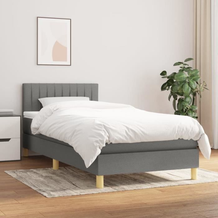 3140730 vidaXL Lit à sommier tapissier avec matelas Gris foncé 80x200 cm Tissu