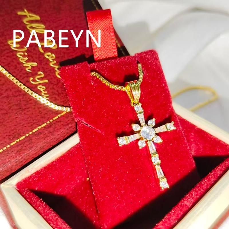 925 Sterling Silver Fashion Temperament Zircon Gold Cross Pendant Necklace Birthday Party