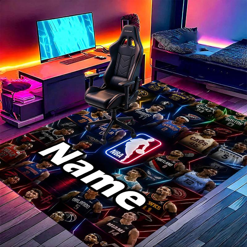 Custom Name Personalized NBA Print Carpet, Versatile Home Decor Rug, for Playroom, Apartment, Balcony, Entryway, Hallway Gift