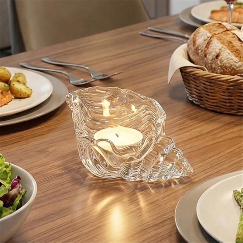 Thick Glass Sea Shell Tea Light Holders Clear Conch Shape Votive Candle Cup For Dining Table Centerpieces Decoration