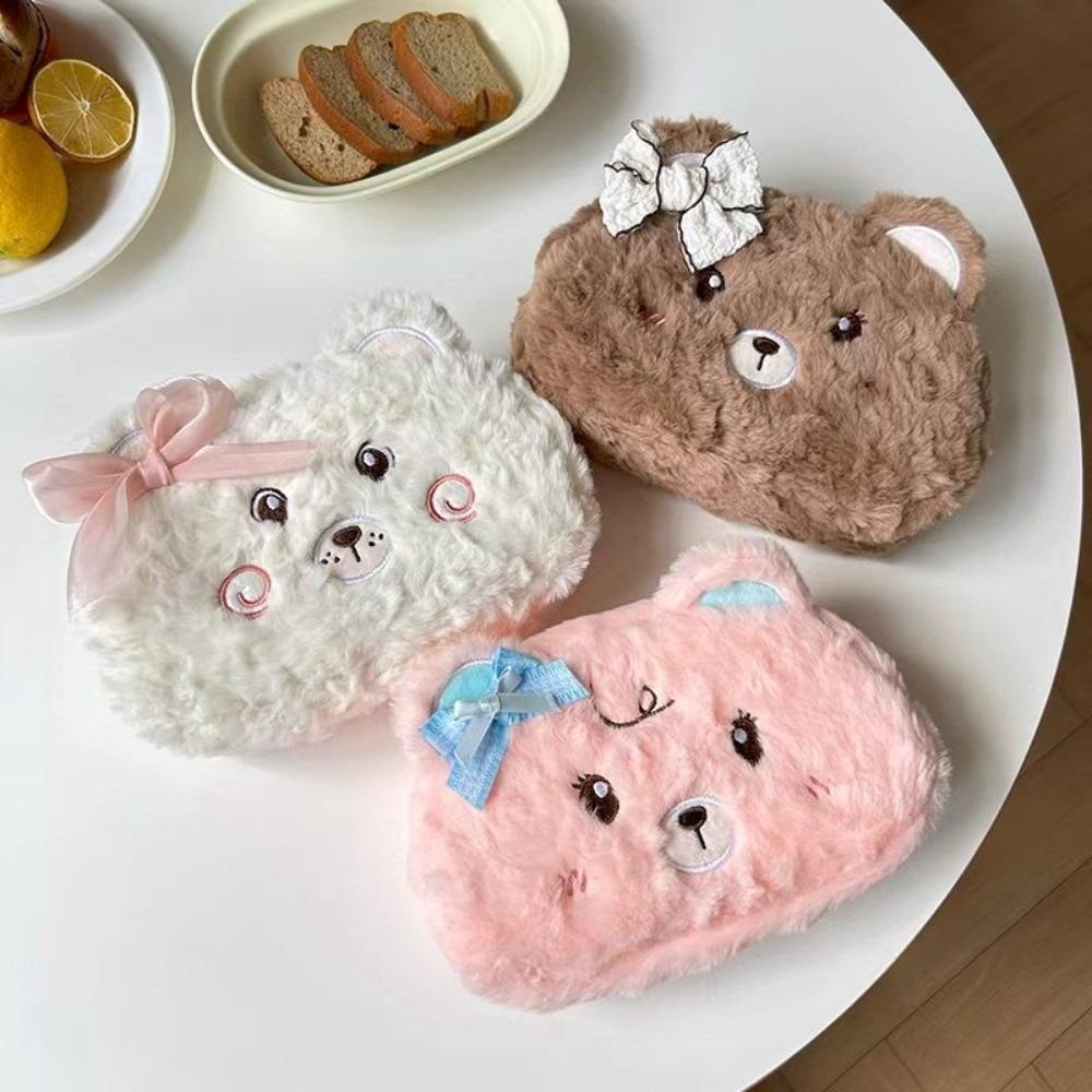 Plush Plush Pencil Case Bear Pencil Pouch Multi-Purpose Fluffy Animal Pen Bag  School Supplies