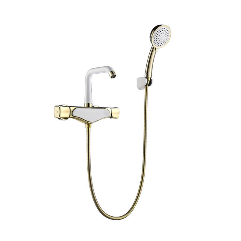 Tuqiu Bathtub Shower Set Wall Mounted Rose Gold White Bathtub Faucet, Bathroom Cold & Hot Bath and Shower Mixer Taps Brass