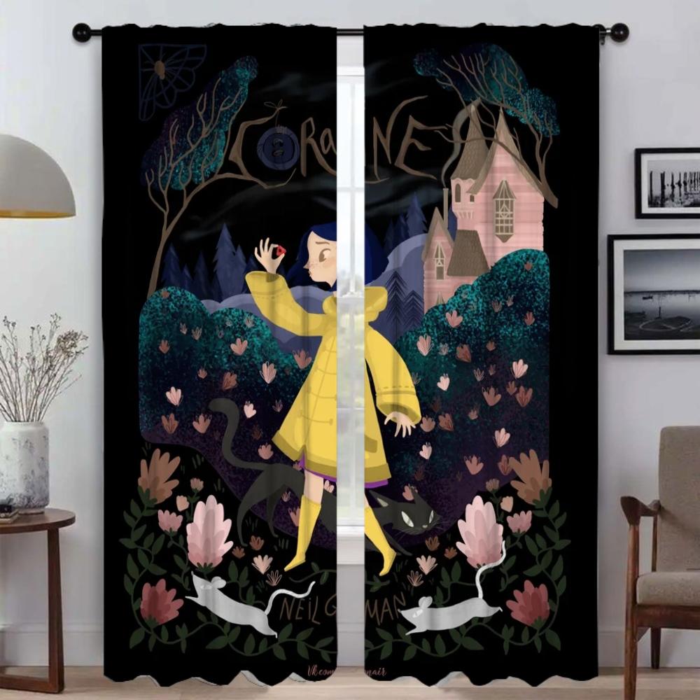 Window Curtain for Room 2 Panel Coralines Modern Living Room Curtains Halloween Decoration Partition Shades Tulle for Bedroom