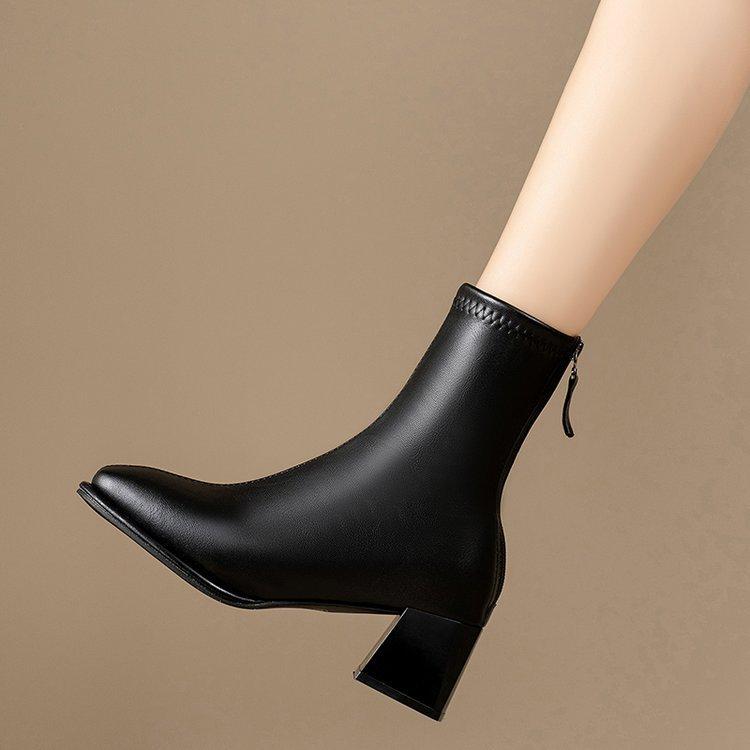 Fashion Elastic Socks Boots Women's Ankle Boots Women's Thick Heel Square Toe Retro Short Boots New Women's Shoes Botas Mujer