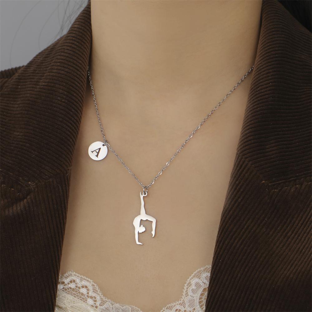 My Shape Initials A-Z Artistic Gymnastics Pendant Necklaces Women Eurhythmics Dancer Stainless Steel Letter Charms Chain Jewelry