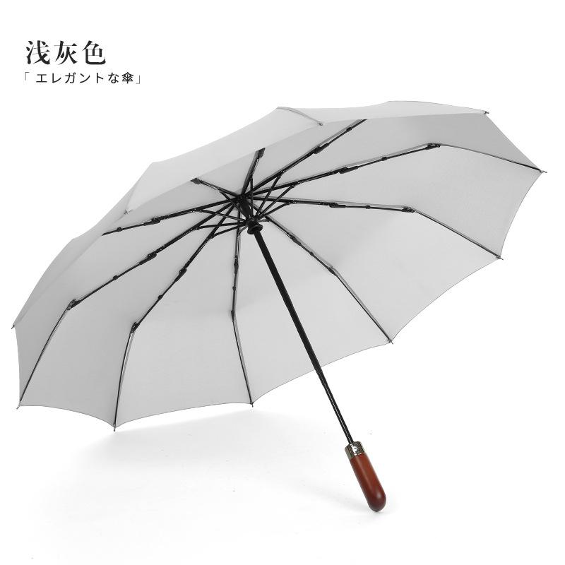 Fully automatic 10-bone wind-resistant solid wood handle lettering three-fold men's umbrella umbrella plus umbrella
