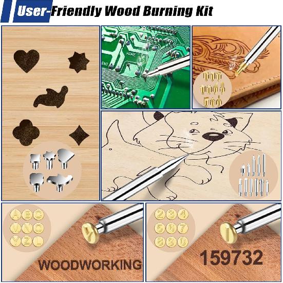 Wood Burning Kit, 163 Pcs Wood Burner Tool Kit with Letters and Numbers, Pyrography Pen with Adjustable Temperature Control Various Tips Stencils,