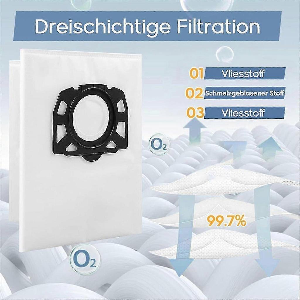 10 KFI 487 Vacuum Cleaner Bags with 2 KFI 4410 Filters for Karcher WD4 WD5 WD6 WD5P WD6P MV4 2.863-0