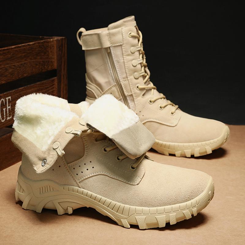 Luxury Men's High-top Boots Waterproof Anti-skid Wear-resistant Shoes Fashion Side Zipper Shoe Outdoor Climb Work Plus Velvet To Keep Warm Hiking Boot