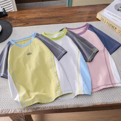 Unisex koreansk stil färgblockad t-shirt: Kort ärm, Rund hals, Hudvänlig för barn
