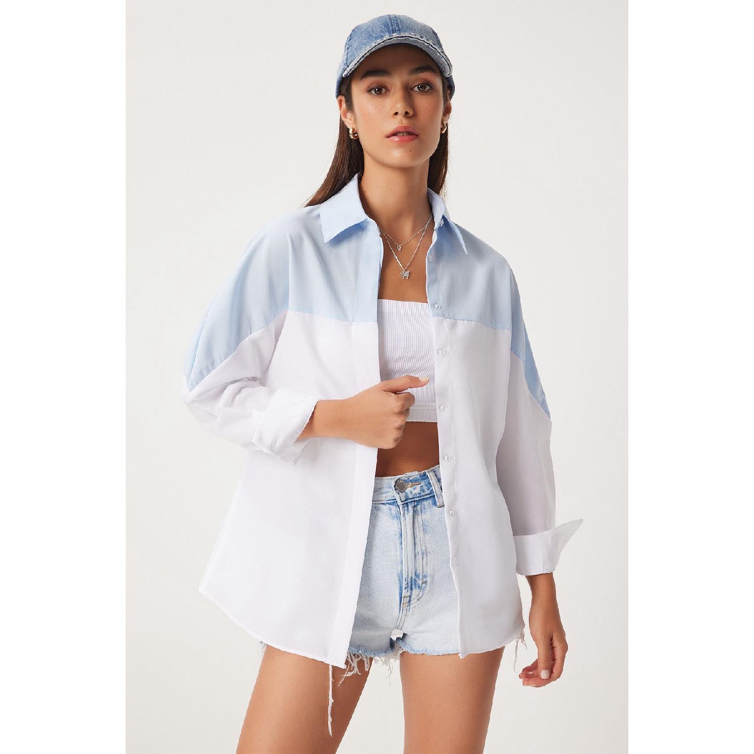 

Рубашка-бойфренд с цветовыми блоками Небесно-голубой Белый 36 белый