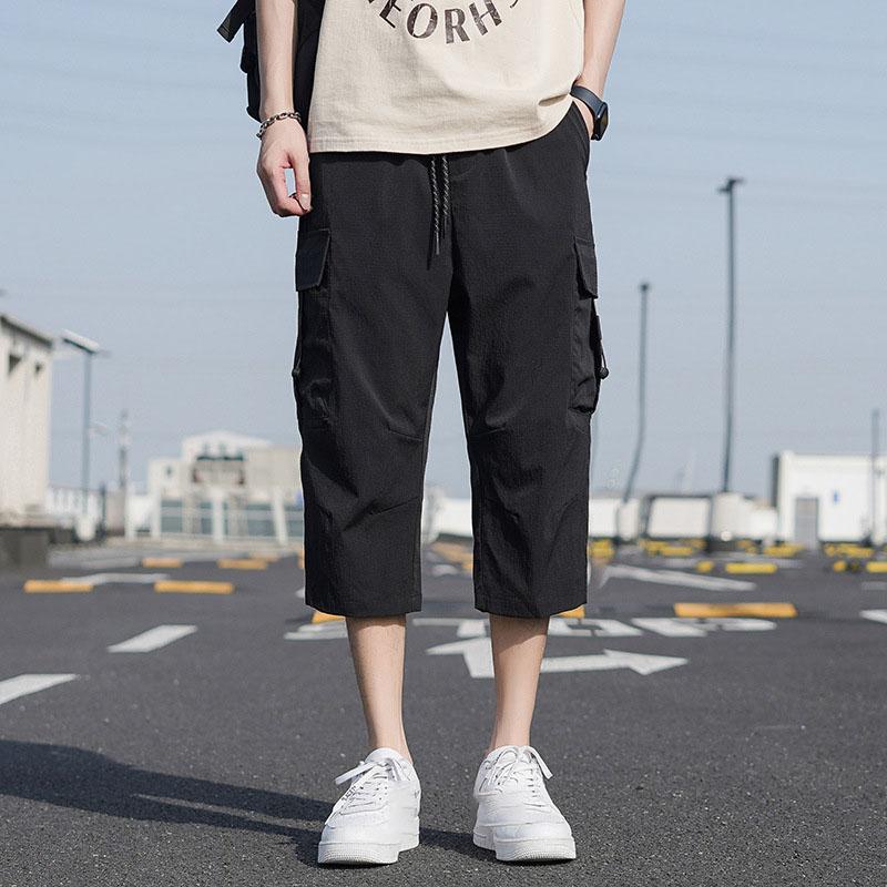 Summer Men's Cargo Shorts Multi-Pockets Sportswear Breathable Quick Dry Calf-Length Capris Pants Loose Breeches Shorts