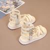 Girls Summer Gladiator Sandals with Side Zippers Metal Buckles Deco Cool Fashion 2024 Summer Brand New Kids Beach Shoes High-top